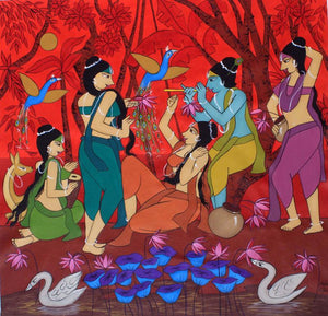 Religious acrylic painting titled 'Keshava', 48x48 inches, by artist Chetan Katigar on Canvas