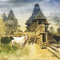 Religious watercolor painting titled 'Khajuraho Temple 2', 18x18 inches, by artist Kudalayya Hiremath on Paper