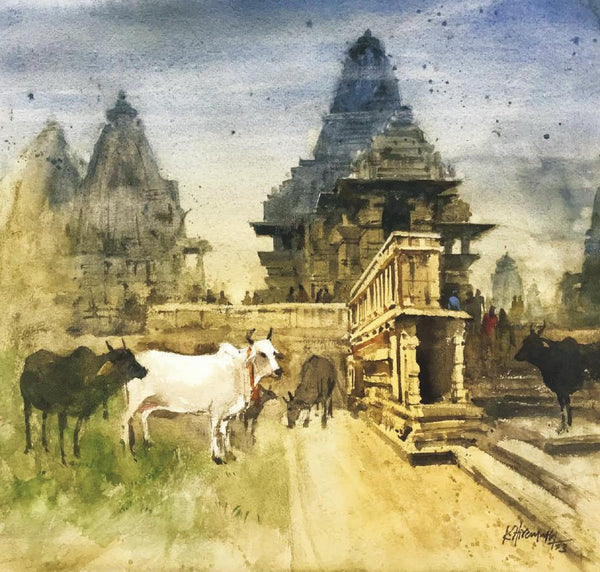 Khajuraho Temple 2 Painting by Kudalayya Hiremath | ArtZolo.com