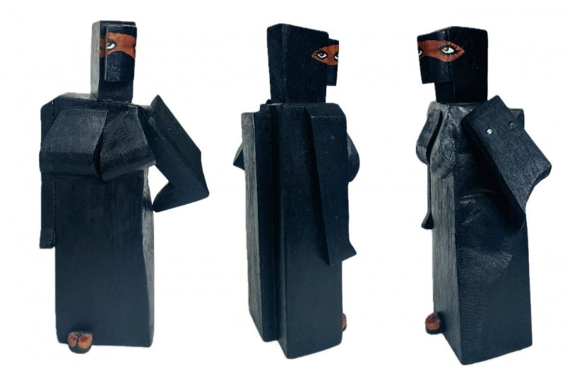 Khala' figurative Teak Wood, Acrylic sculpture by artist Pavan Kumar D, 12x5 inch, on teak wood, acrylic