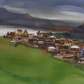 'Kibber Tiny Village In Valley' landscape watercolor painting by artist Prashant Prabhu, 22x30 inch, on paper
