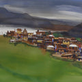 Kibber Tiny Village In Valley' landscape watercolor painting by artist Prashant Prabhu, 22x30 inch, on paper