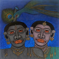 Kindred 1' figurative mixed-media painting by artist M Raja, 36x36 inch, on linen