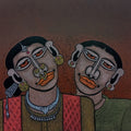 Kindred 7' figurative mixed-media painting by artist M Raja, 36x36 inch, on linen