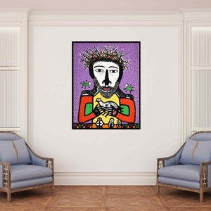 In-situ view of Madhvi Parekh's 'King Of Kings (Christ with Dove)' painting in a room
