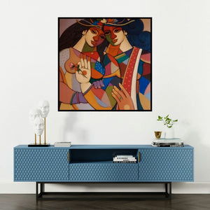 'King Queen 3' painting by Avinash Deshmukh shown on a wall in a furnished room.
