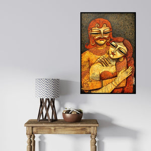 In-situ view of Devirani Dasgupta's 'King Queen Ii (Royal Embrace)' painting in a room