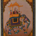 Figurative mughal traditional art titled 'King Riding Elephant', 11x8 inches, by artist Unknown on Silk