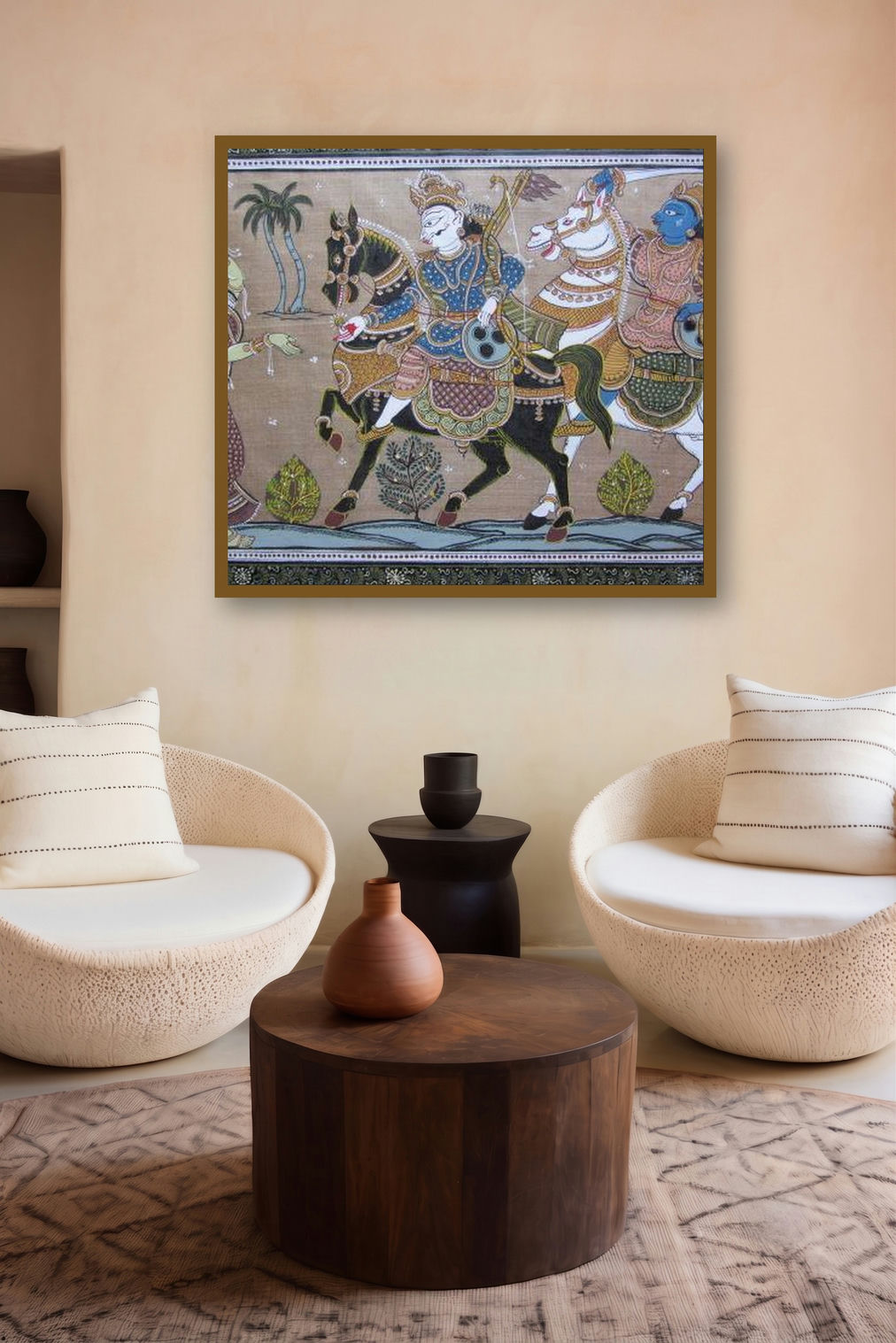 Procession (A Royal Journey: Depiction on Tasar Cloth) by artist Pradeep Swain displayed in a Designer gallery