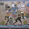 Folk Art fabric painting titled 'King's Excursion Tasar Cloth Painting', 12x26 inches, by artist Pradeep Swain on Cloth