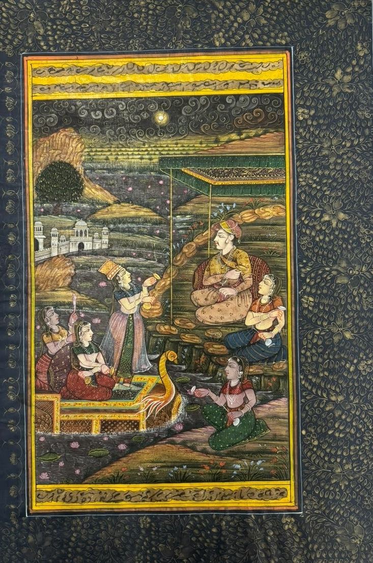 King Surrounded With Queens' figurative miniature Traditional Art by artist Unknown, 13x9 inch, on paper