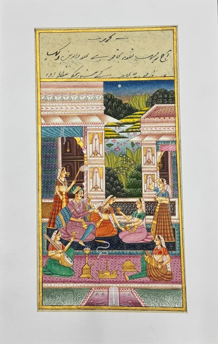 King Surrounded With Queens In Palace 1' figurative miniature Traditional Art by artist Unknown, 13x8 inch, on paper