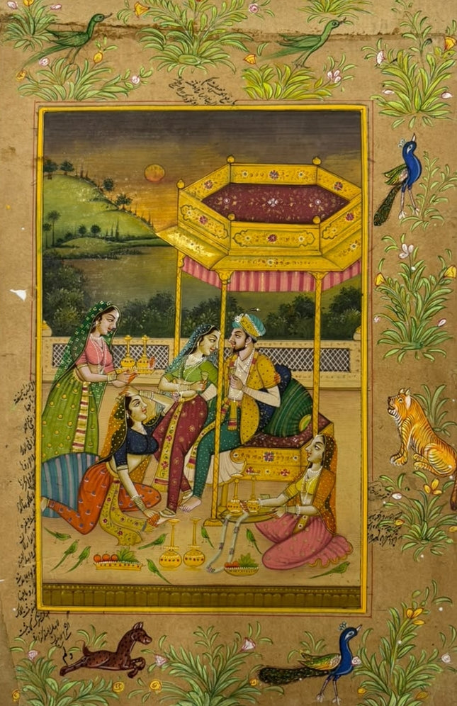 King Surrounded With Queens In Palace 3' figurative miniature Traditional Art by artist Unknown, 10x7 inch, on paper