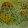 Nude watercolor painting titled 'Kinnara', 12x16 inches, by artist Badri Narayan on Paper