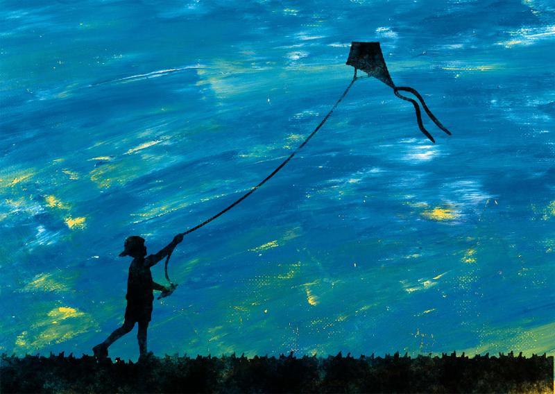 Figurative Digital Painting digital art titled 'Kite', 22x30 inches, by artist Suraj Lazar on canvas