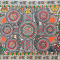 Religious madhubani traditional art titled 'Kohbar', 22x30 inches, by artist Mithilesh Jha on Paper