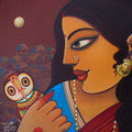 Kojagari' figurative acrylic painting by artist Sumon Naskar, 10x10 inch, on canvas