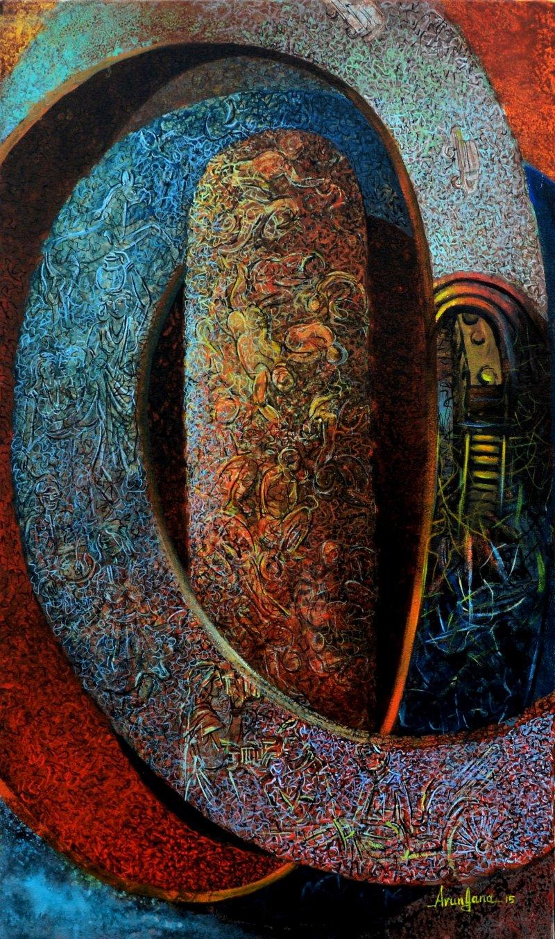 Abstract acrylic painting titled 'Kolkata 1', 30x18 inches, by artist Arun  Jana on Canvas