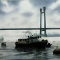Seascape watercolor painting titled 'Kolkata 15', 22x27 inches, by artist Sudipta Karmakar on Paper