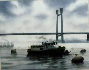 Seascape watercolor painting titled 'Kolkata 15', 22x27 inches, by artist Sudipta Karmakar on Paper