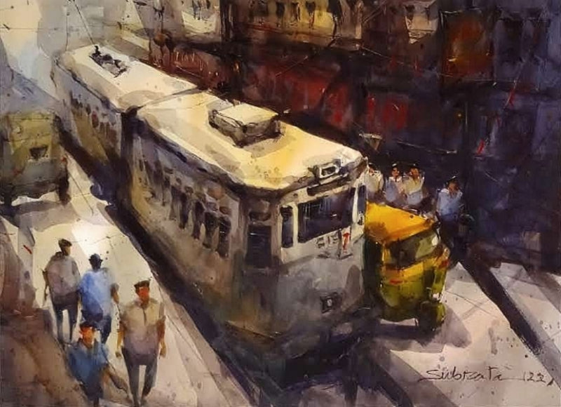 Kolkata 2' cityscape watercolor painting by artist Subrata Malakar, 22x30 inch, on paper