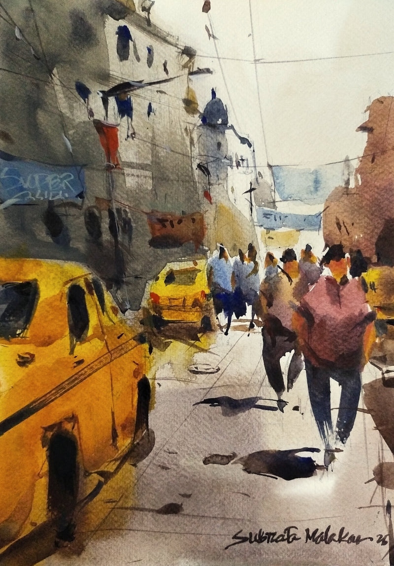 Kolkata' cityscape watercolor painting by artist Subrata Malakar, 12x8 inch, on paper