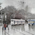 Cityscape watercolor painting titled 'Kolkata 6', 20x24 inches, by artist Raju Sarkar on Paper