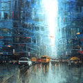 'Kolkata In Blue Rain' cityscape oil painting by artist Purnendu Mandal, 48x60 inch, on canvas