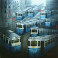 Cityscape acrylic painting titled 'Kolkata My City', 24x24 inch, by artist Payel Mitra Sarkar on Canvas