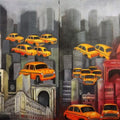 Transportation acrylic painting titled 'Kolkata My City 11 (Diptych)', 30x60 inches, by artist Payel Mitra Sarkar on Canvas
