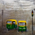 Transportation acrylic painting titled 'Kolkata My City 3', 20x20 inches, by artist Payel Mitra Sarkar on Canvas