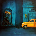 Cityscape acrylic painting titled 'Kolkata My City 5', 10x10 inches, by artist Payel Mitra Sarkar on Canvas