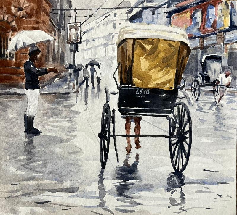 Cityscape watercolor painting titled 'Kolkata Series 1', 13x12 inches, by artist Raju Sarkar on Paper