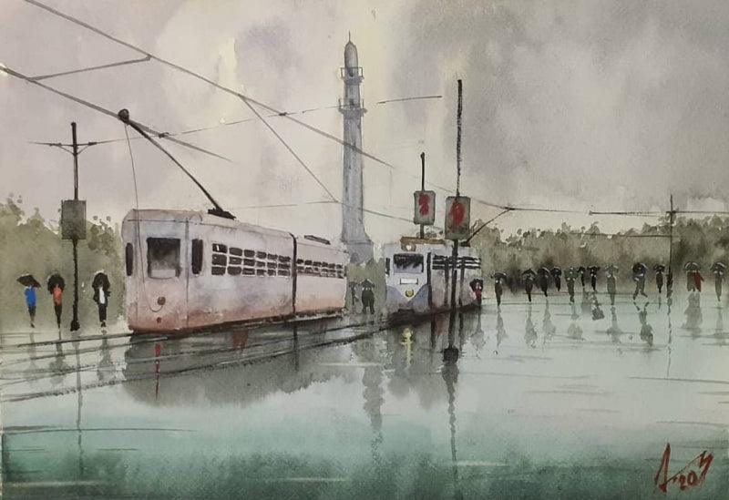 Cityscape watercolor painting titled 'Kolkata Series 26', 11x14 inches, by artist Arunava Ray on Paper