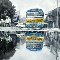 Cityscape watercolor painting titled 'Kolkata Street 2', 22x15 inches, by artist Raju Sarkar on Paper