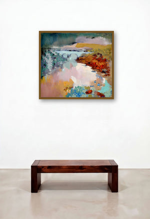 Konkan I (Riverside Harmony) by artist Sikandar Mulla displayed in a Coastal Dining Room
