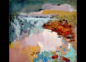 Konkan I (Riverside Harmony) by Sikandar Mulla, Original Postercolor Nature Painting on Paper, Medium Horizontal Wall Art