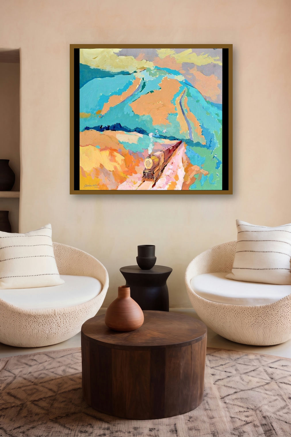 Konkan Vii (Mountain Train) by artist Sikandar Mulla displayed in a Contemporary gallery