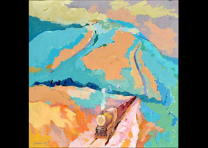 Konkan Vii (Mountain Train) by Sikandar Mulla, Original Postercolor Nature Painting on Paper, Small Horizontal Wall Art