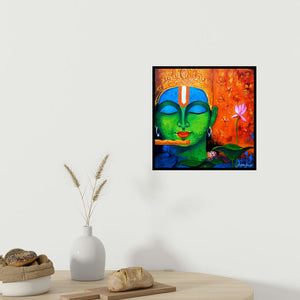 In-situ view of Arjun Das's 'Krishna 1 (The Flute of Krishna)' painting in a room