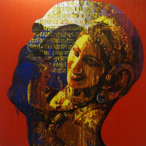 Religious acrylic painting titled 'Krishna 2', 42x42 inches, by artist Nayanjeet Nikam on Canvas