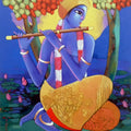 Religious acrylic painting titled 'Krishna 3', 47x43 inches, by artist Sekhar Roy on Canvas
