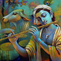 Krishna' religious acrylic painting by artist Sanjay Lokhande, 48x72 inch, on canvas
