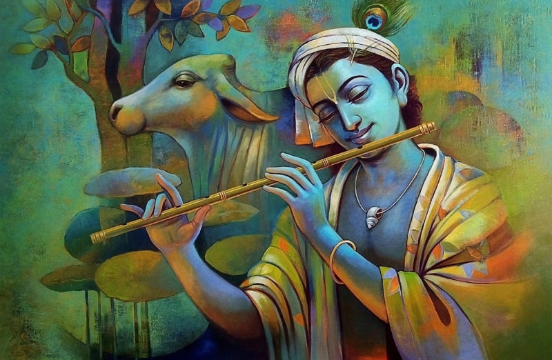 Krishna' religious acrylic painting by artist Sanjay Lokhande, 48x72 inch, on canvas