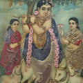 Krishna' religious oleograph painting by artist Raja Ravi Varma, 25x19 inch, on paper