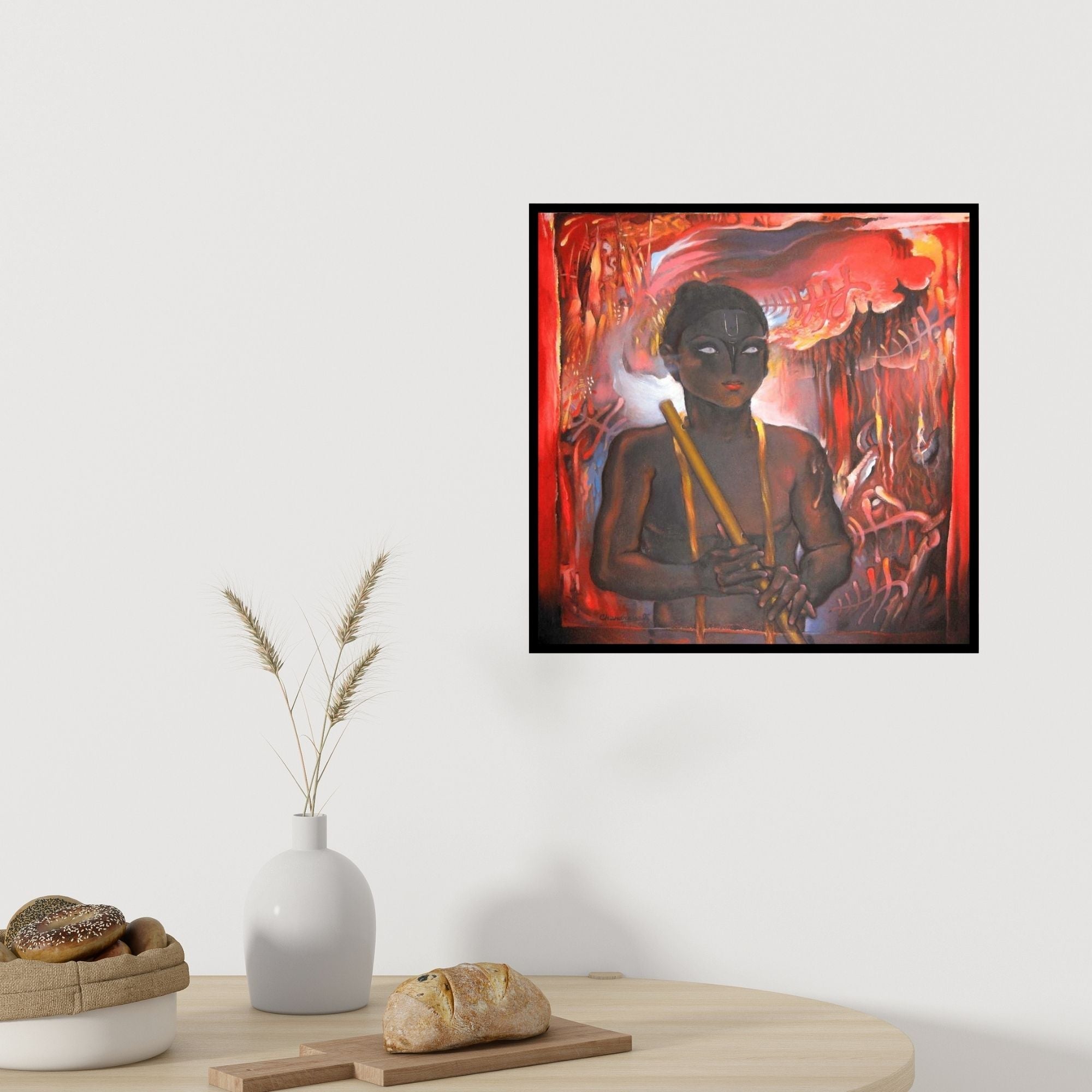 In-situ view of Chandranath Banerjee's 'Krishna' painting in a room