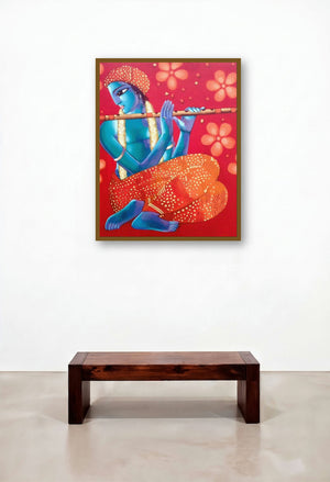 Krishna 6 (Divine Flute) by artist Sekhar Roy displayed in a Eclectic Hotel Lobby