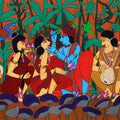 Krishna Adorning Radha' religious acrylic painting by artist Chetan Katigar, 38x63 inch, on canvas