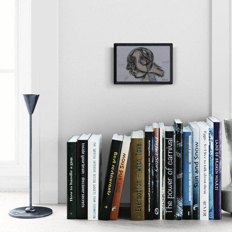 Preview of 'Vaman Avatar (Vishnu's Vamana Avatar)' Painting by Manisha Srivastava shown on a wall in a furnished room.