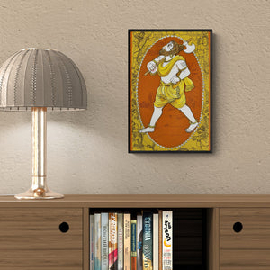 Preview of 'Parashuram Avatar (Vishnu's Parashuram Avatar)' Painting by Manisha Srivastava shown on a wall in a furnished room.